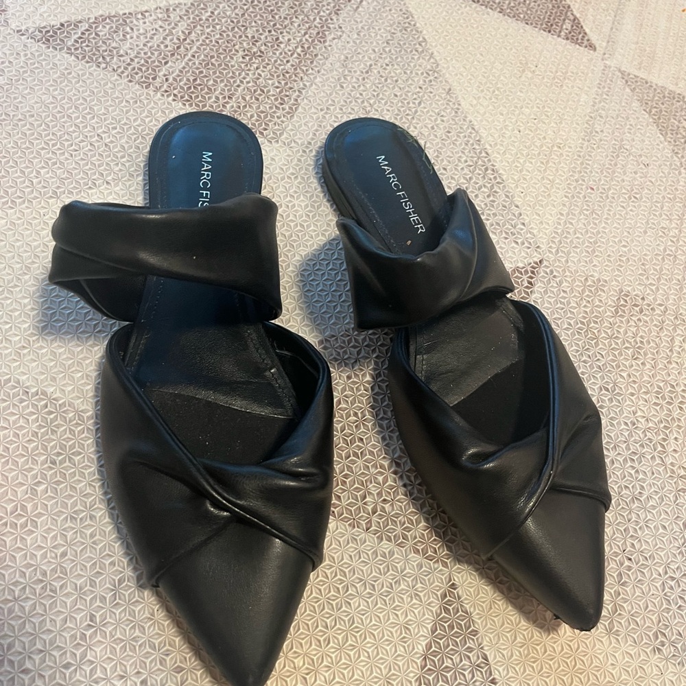 Marc Fisher Black Leather Mules
